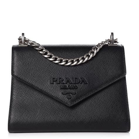 prada saffiano monochrome chain shoulder bag black|prada saffiano outlet.